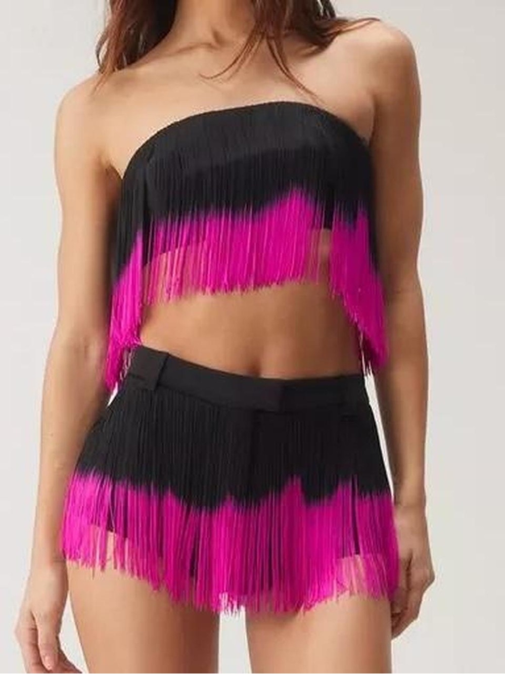 Nasty Gal Black & Pink Ombré Fringe Shorts - Size US 6